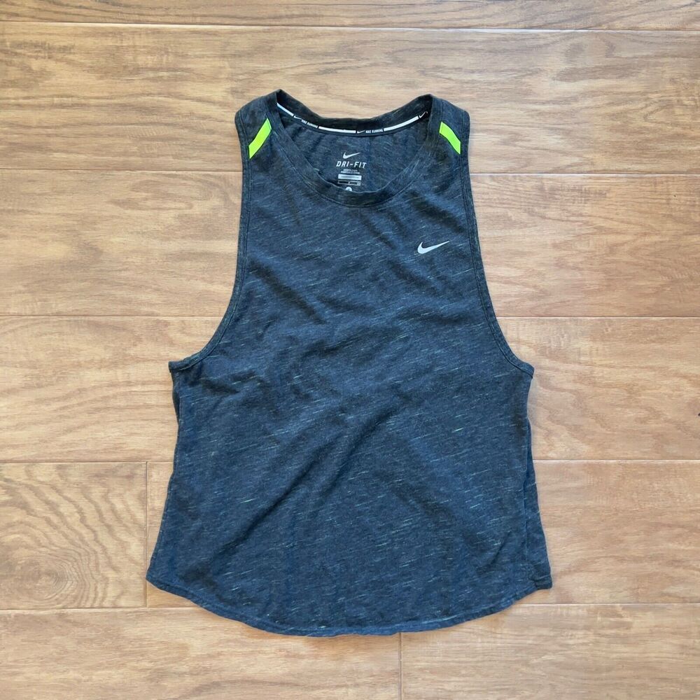 Nike Tank Top Size S Charcoal/Green Dri-Fit Tailwind Neo Slub Running